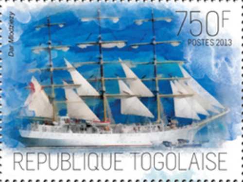 Togo, Pogoria, Fryderyk Chopin, La Poste du Togo, Dar Młodzieży, Lord Nelson, Elissa, Shabab Oman, Roald Amundsen, Creoula, Mir, żaglowce, znaczki pocztowe