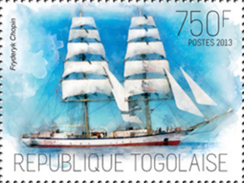 Togo, Pogoria, Fryderyk Chopin, La Poste du Togo, Dar Młodzieży, Lord Nelson, Elissa, Shabab Oman, Roald Amundsen, Creoula, Mir, żaglowce, znaczki pocztowe